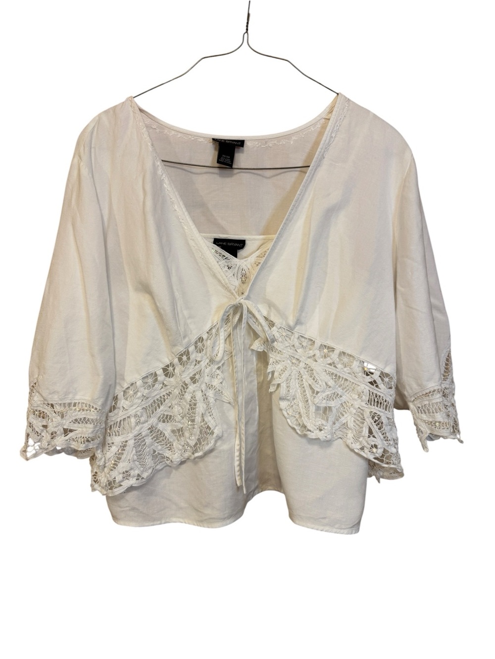 Lane Bryant White Linen Blend & LaceTank & Tie Front Jacket Set Plus Sz 18/20